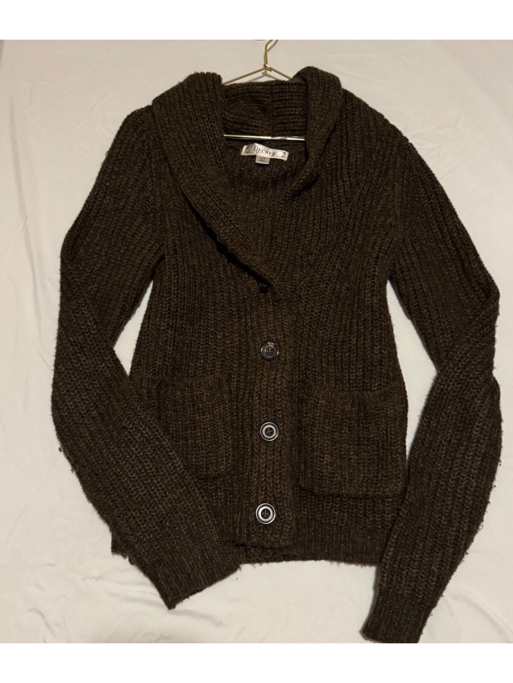 Decree Brown Chunky Knit Shawl Collar Cardigan Size L